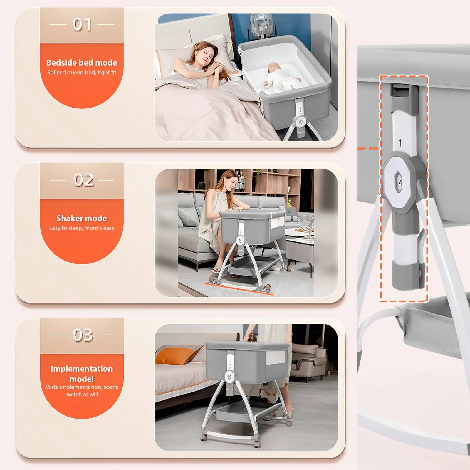 3-in-1 baby bed, portable crib, baby playpen, 0–3 years, multifunctional, foldable and adjustable, with a mosquito net and castors