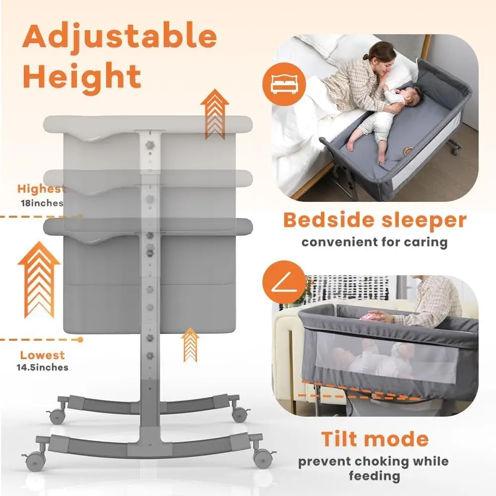 3-in-1 baby bed, portable crib, baby playpen, 0–3 years, multifunctional, foldable and adjustable, with a mosquito net and castors