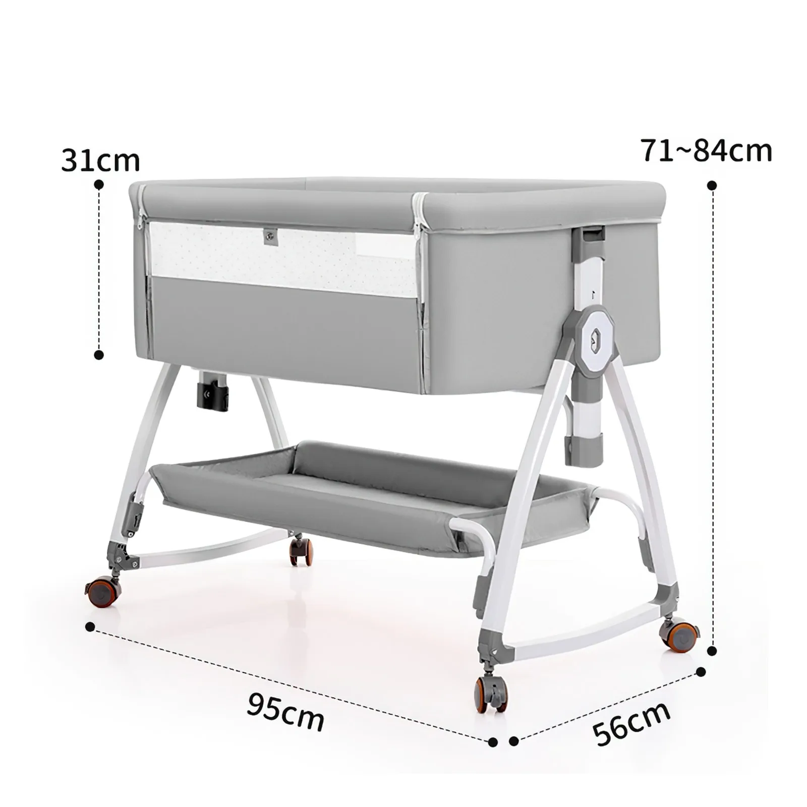 3-in-1 baby bed, portable crib, baby playpen, 0–3 years, multifunctional, foldable and adjustable, with a mosquito net and castors