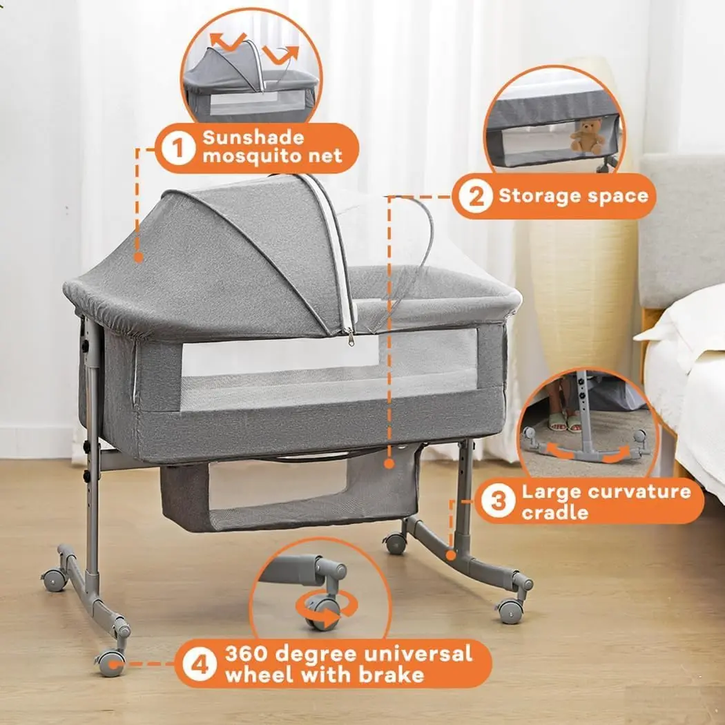 3-in-1 baby bed, portable crib, baby playpen, 0–3 years, multifunctional, foldable and adjustable, with a mosquito net and castors