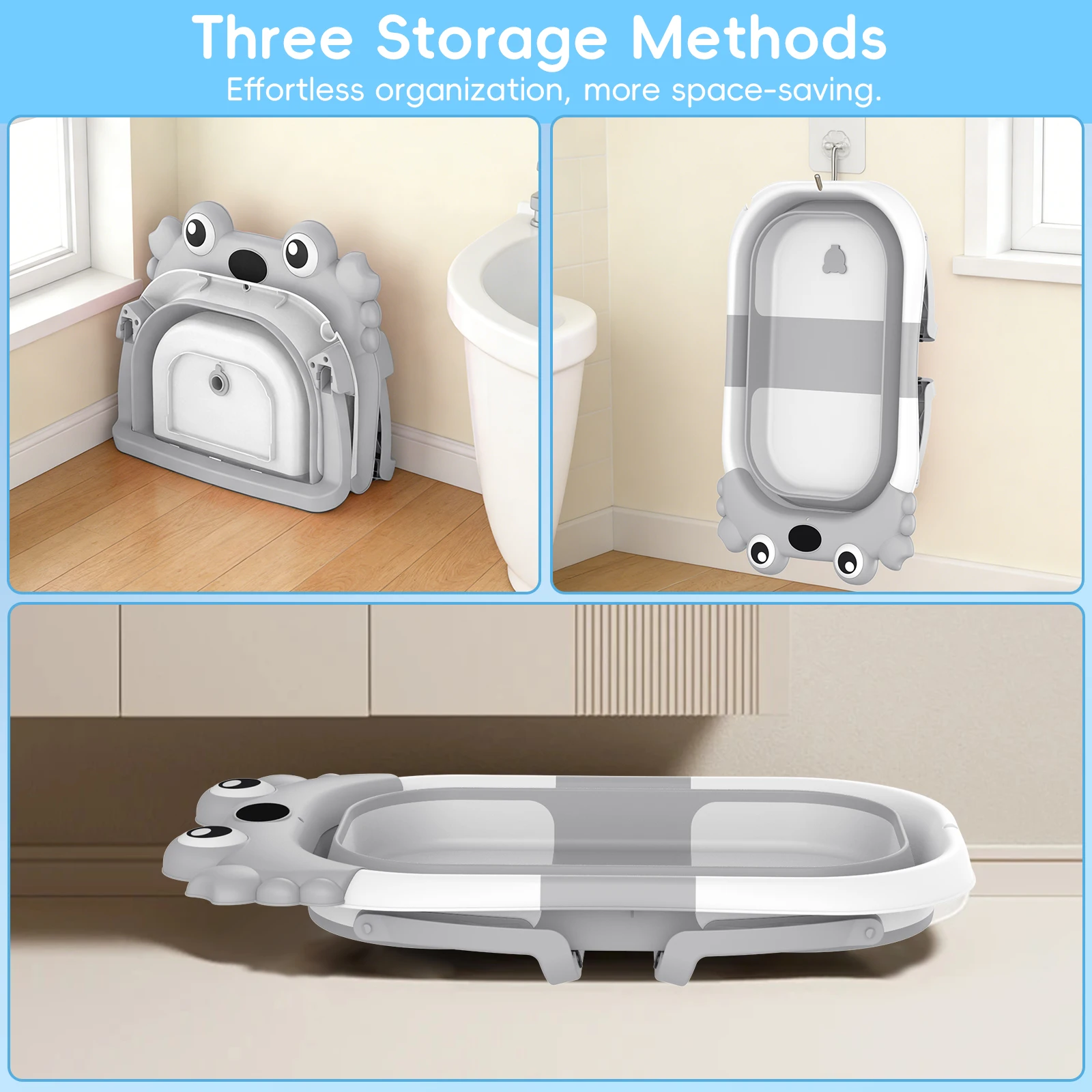 Foldable Baby Bathtub with Built-in Thermometer PP TPE Safe Material Non-Slip Infant Bath Tub for Home Travel