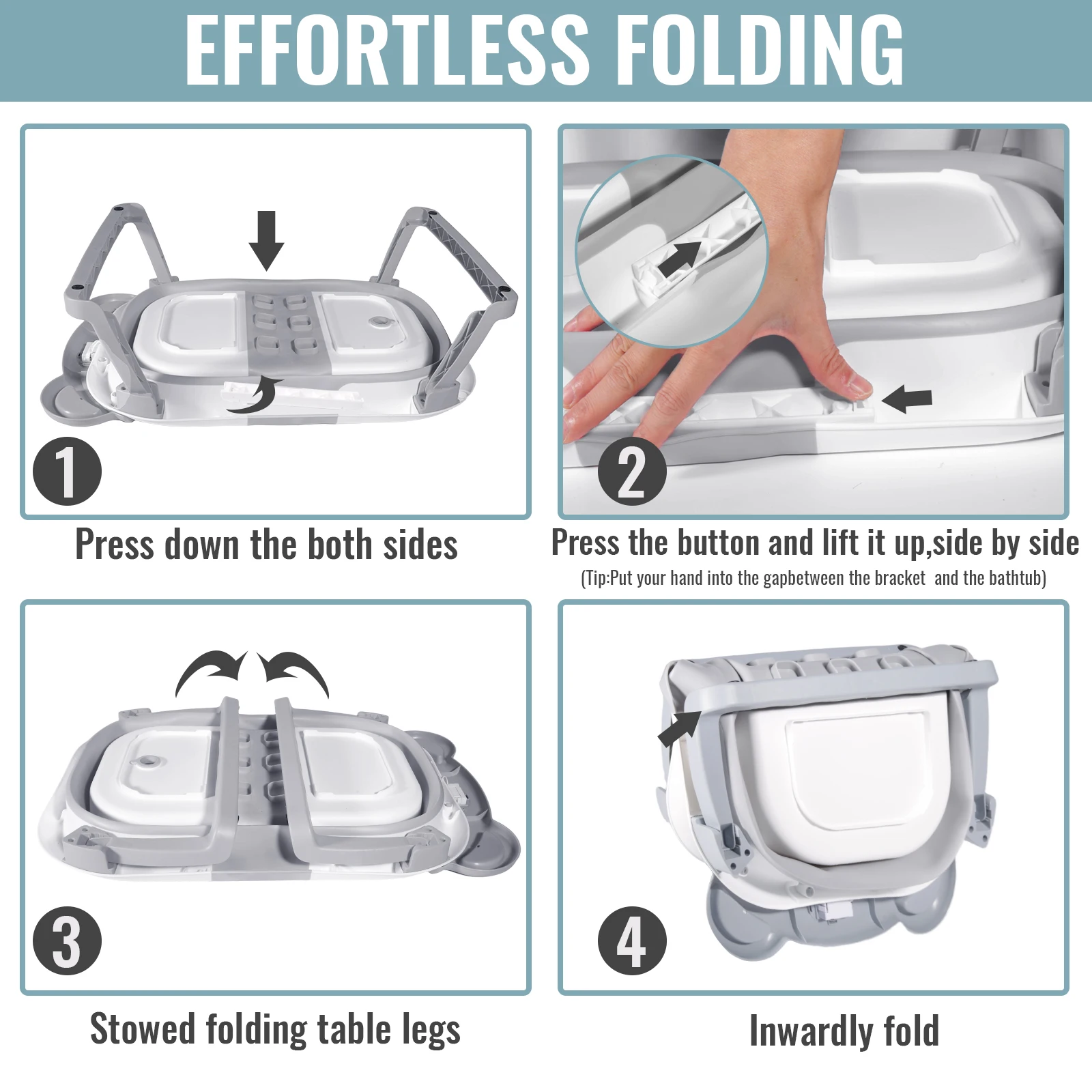 Foldable Baby Bathtub with Built-in Thermometer PP TPE Safe Material Non-Slip Infant Bath Tub for Home Travel