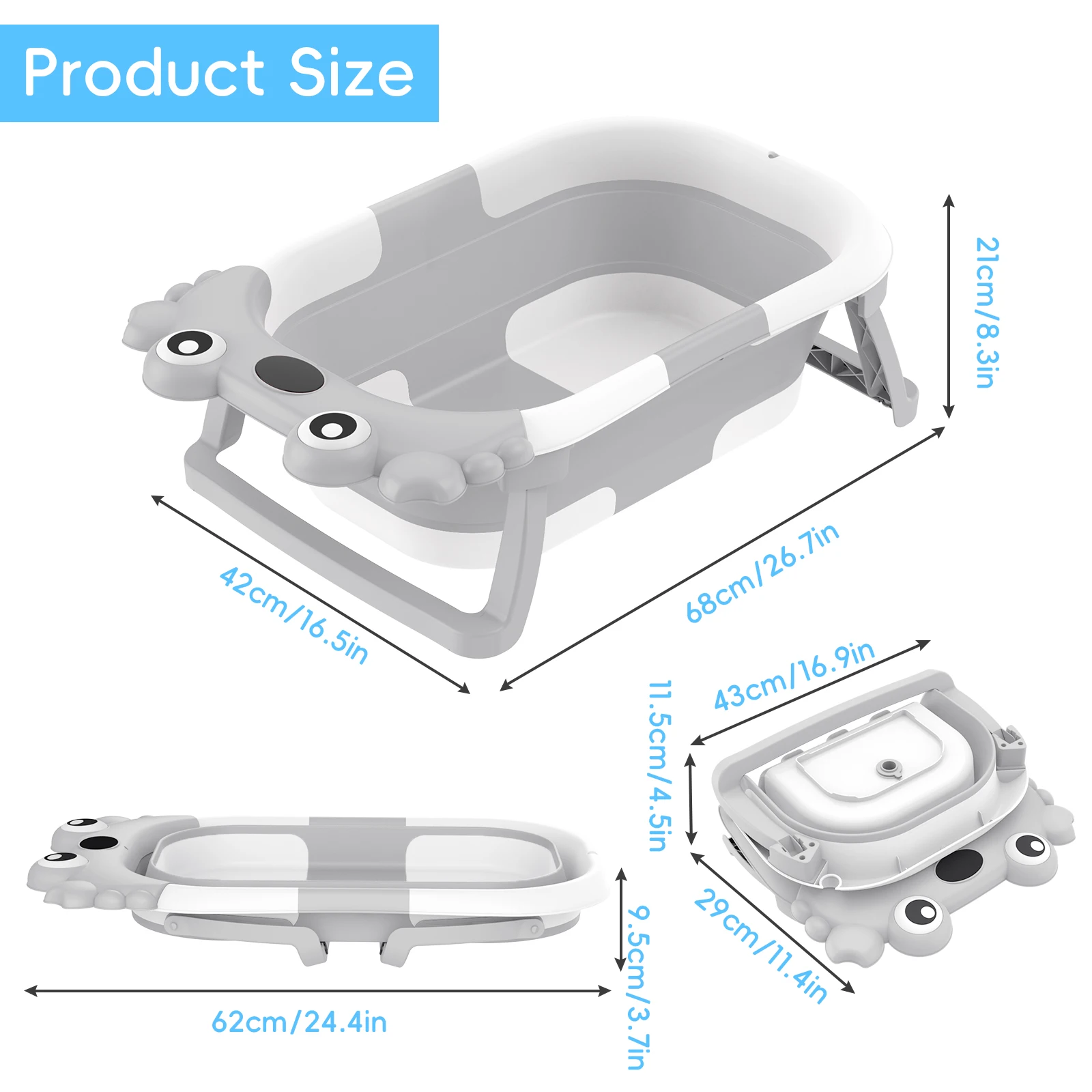 Foldable Baby Bathtub with Built-in Thermometer PP TPE Safe Material Non-Slip Infant Bath Tub for Home Travel