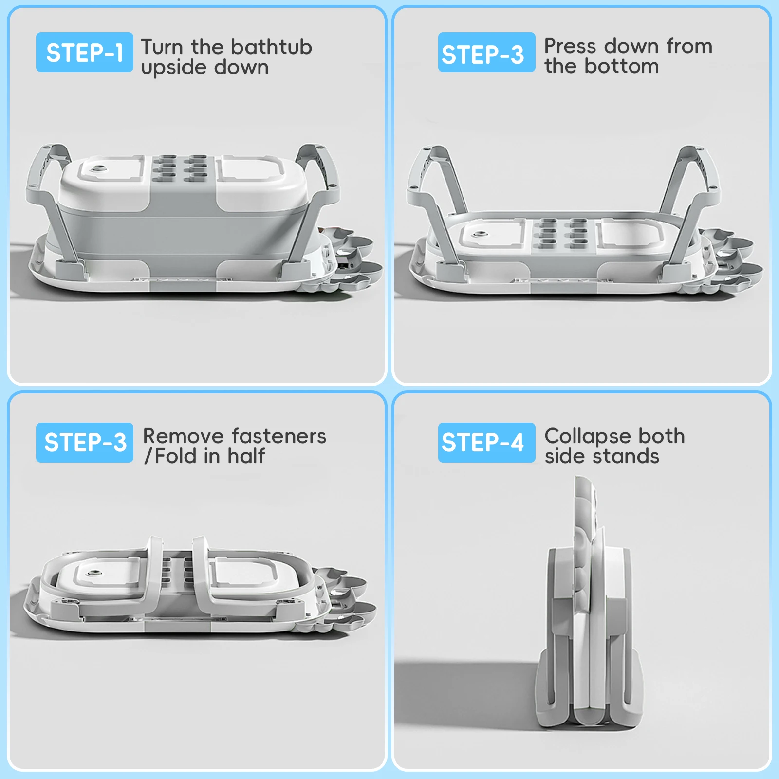 Foldable Baby Bathtub with Built-in Thermometer PP TPE Safe Material Non-Slip Infant Bath Tub for Home Travel