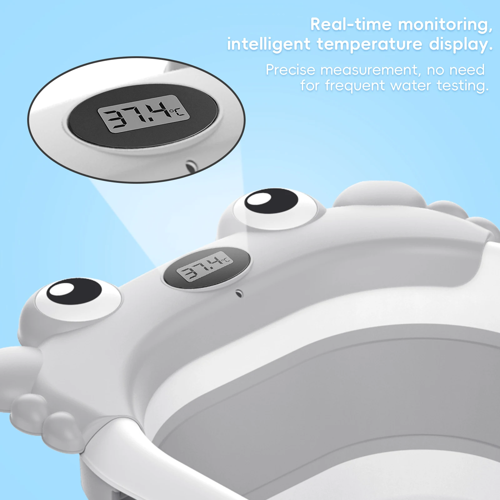 Foldable Baby Bathtub with Built-in Thermometer PP TPE Safe Material Non-Slip Infant Bath Tub for Home Travel