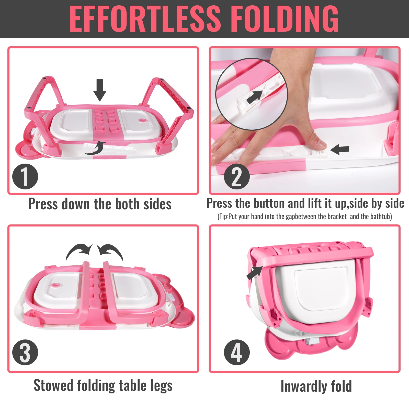 Foldable Baby Bathtub with Built-in Thermometer PP TPE Safe Material Non-Slip Infant Bath Tub for Home Travel