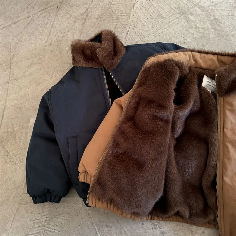 Children's Jacket 2025 Winter New Boys and Girls Solid Color Thickened Zipper Shirt Baby Stand Collar Jacket Trendy