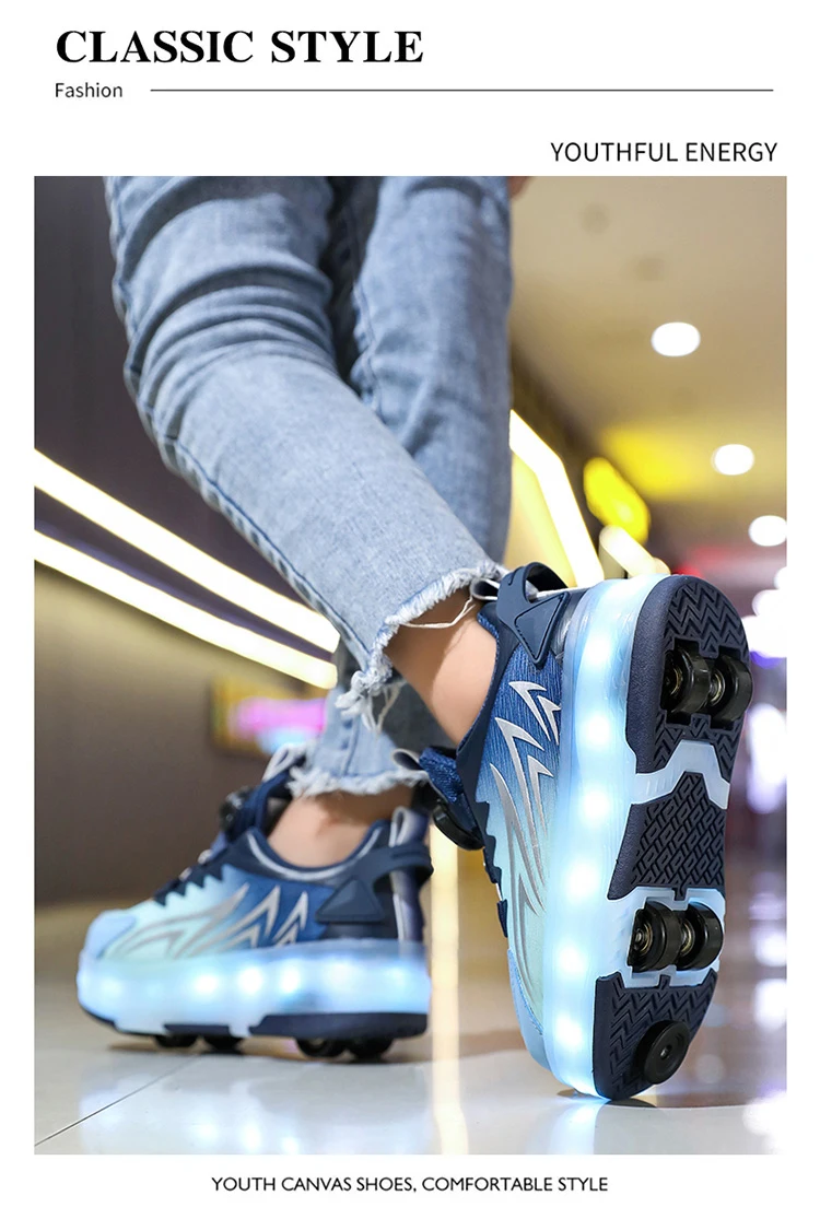 Luminous Roller Skate Shoes with 4 Removable Wheels Glowing LED Sneakers for Kids Boys Girls USB Charging Sports Shoes