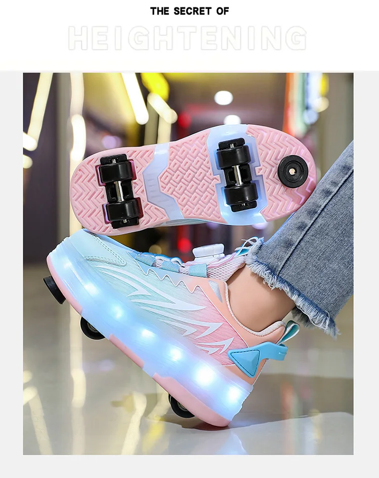 Luminous Roller Skate Shoes with 4 Removable Wheels Glowing LED Sneakers for Kids Boys Girls USB Charging Sports Shoes