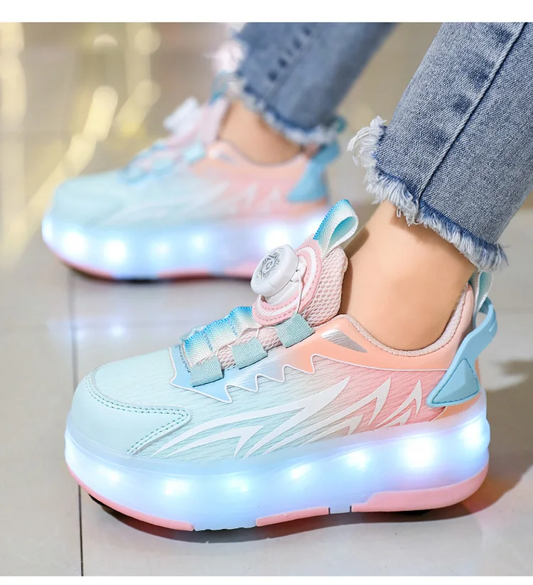 Luminous Roller Skate Shoes with 4 Removable Wheels Glowing LED Sneakers for Kids Boys Girls USB Charging Sports Shoes