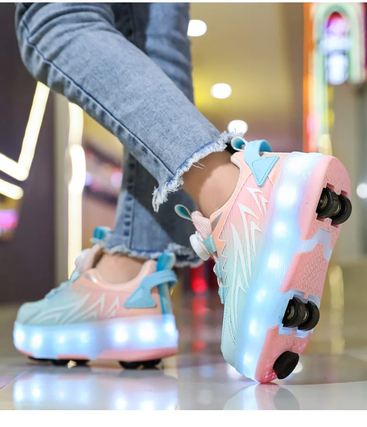 Luminous Roller Skate Shoes with 4 Removable Wheels Glowing LED Sneakers for Kids Boys Girls USB Charging Sports Shoes
