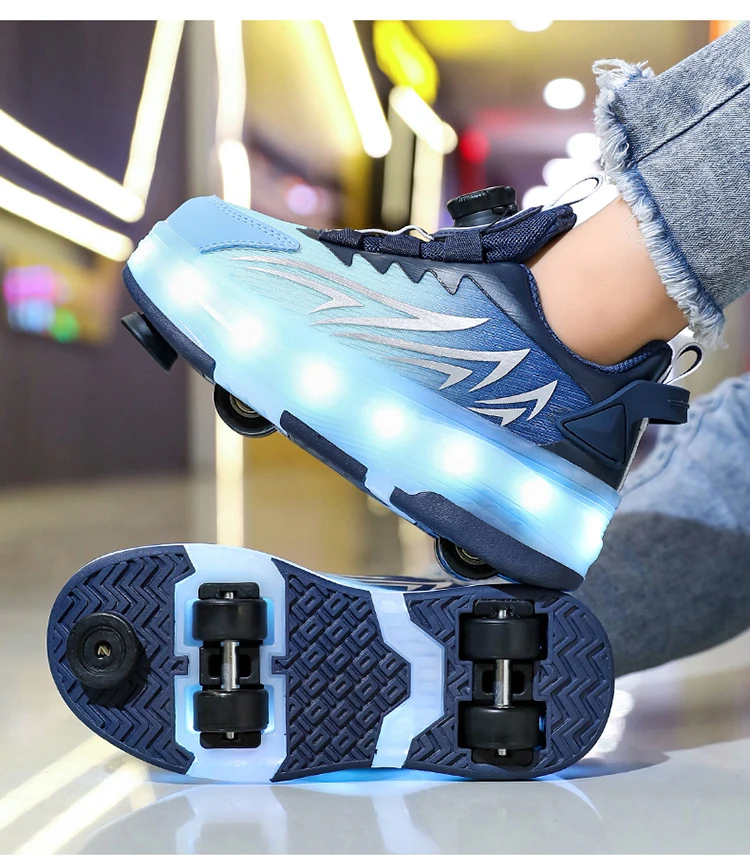 Luminous Roller Skate Shoes with 4 Removable Wheels Glowing LED Sneakers for Kids Boys Girls USB Charging Sports Shoes