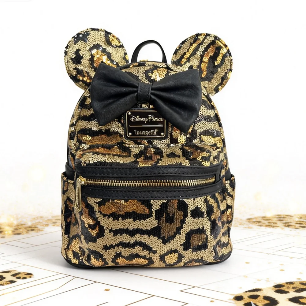 Loungefly Disney Mickey Mouse Ear Pu Leather Women's Backpack Castle Cosplay Leisure Travel Bag Mini Children's Schoolbag