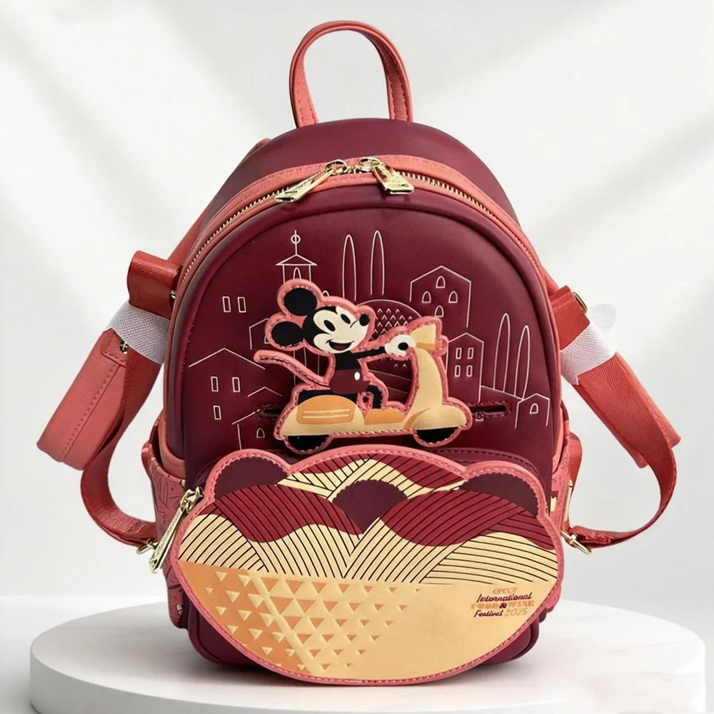 Loungefly Disney Mickey Mouse Ear Pu Leather Women's Backpack Castle Cosplay Leisure Travel Bag Mini Children's Schoolbag