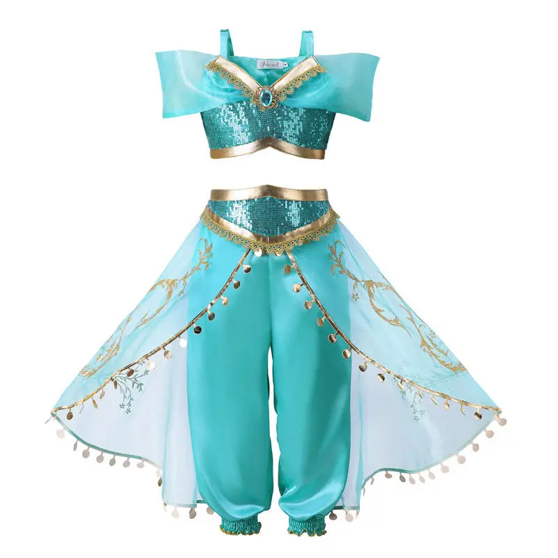 Muababy Jasmine Aladdin Princess Dress for Girls Cosplay Costume Birthday Party Fancy Outfit Toddler Kids Fairy Tale Vestid0