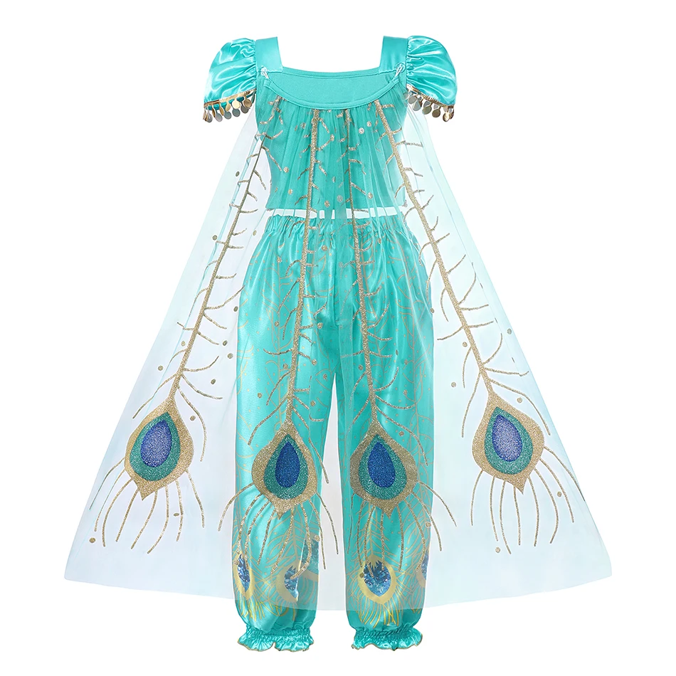Muababy Jasmine Aladdin Princess Dress for Girls Cosplay Costume Birthday Party Fancy Outfit Toddler Kids Fairy Tale Vestid0