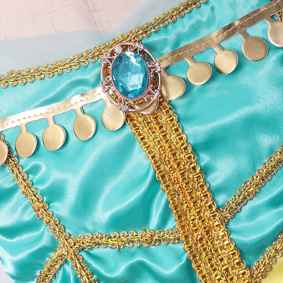 Muababy Jasmine Aladdin Princess Dress for Girls Cosplay Costume Birthday Party Fancy Outfit Toddler Kids Fairy Tale Vestid0