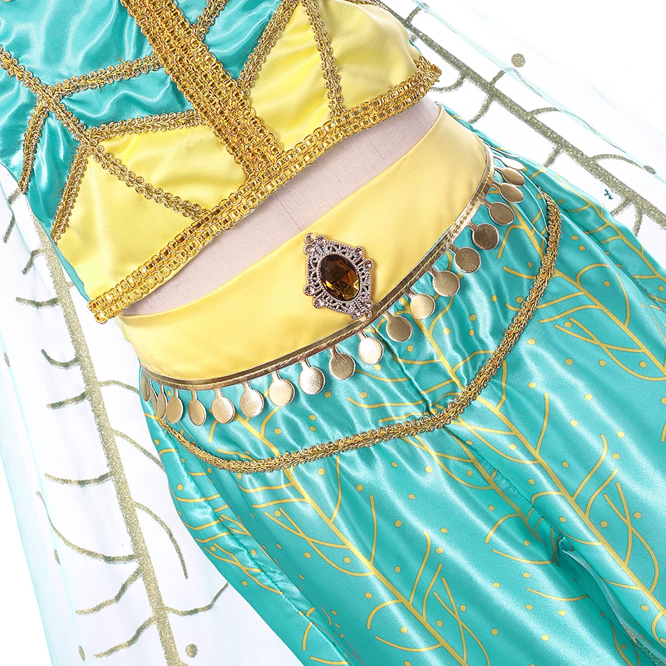 Muababy Jasmine Aladdin Princess Dress for Girls Cosplay Costume Birthday Party Fancy Outfit Toddler Kids Fairy Tale Vestid0