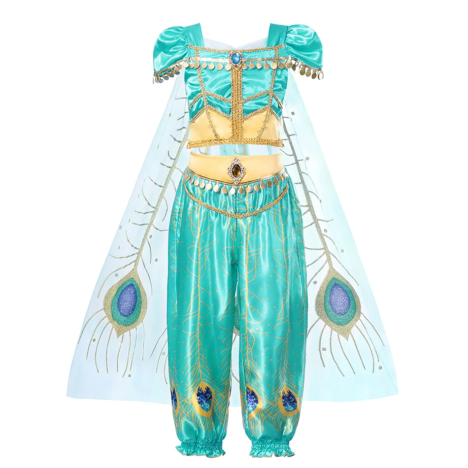 Muababy Jasmine Aladdin Princess Dress for Girls Cosplay Costume Birthday Party Fancy Outfit Toddler Kids Fairy Tale Vestid0