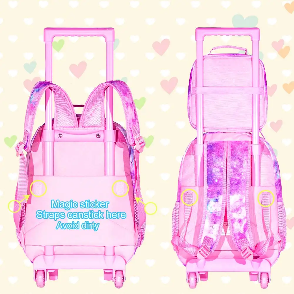 Rolling Backpack for Girls, Roller Wheels Kids Bookbag - Wheeled Suitcase Elementary Sequin School Bag - 3PCS Mermaid