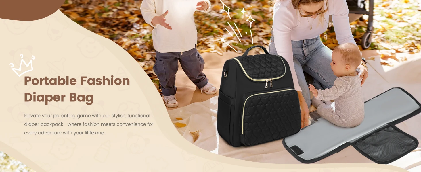 4 In 1 Diaper Bag Backpack Foldable Baby Waterproof Travel Bag Diaper Bag Backpack with Changing Pad Travel Diaper Bag for Mom