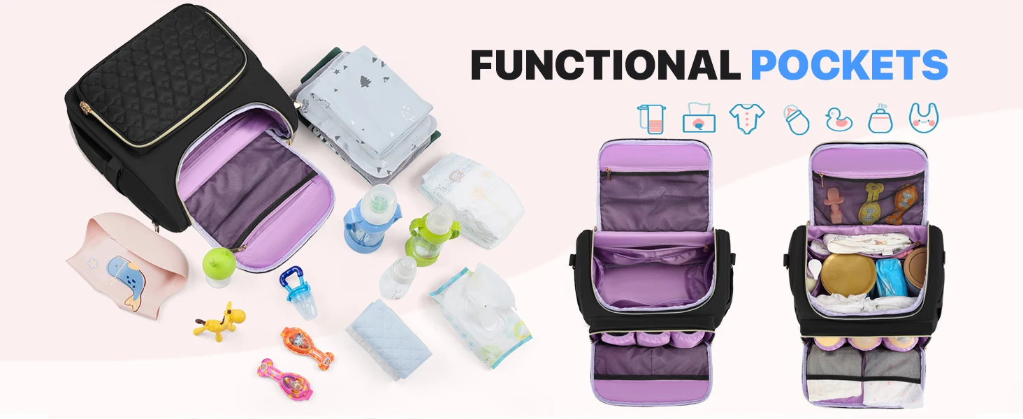 4 In 1 Diaper Bag Backpack Foldable Baby Waterproof Travel Bag Diaper Bag Backpack with Changing Pad Travel Diaper Bag for Mom