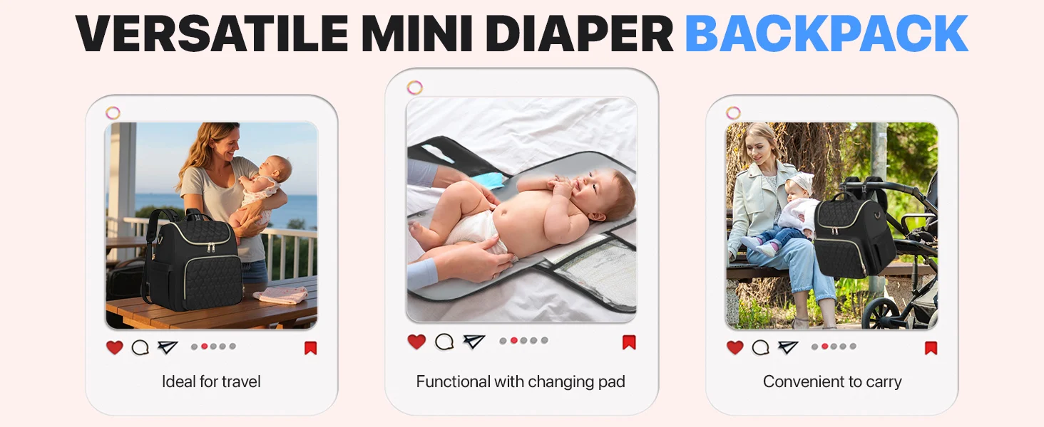 4 In 1 Diaper Bag Backpack Foldable Baby Waterproof Travel Bag Diaper Bag Backpack with Changing Pad Travel Diaper Bag for Mom