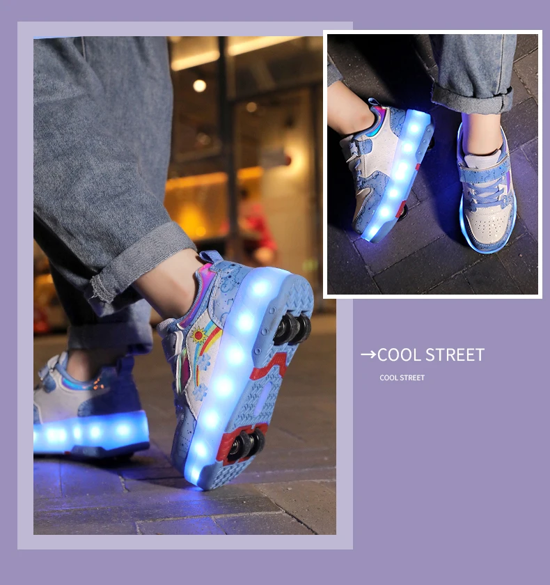Children's Sneakers Roller Shoes With 4 Wheel Outdoor Parkour Skates Dual-Use Kids Girls Boys Roller Skates Glowing LED Light