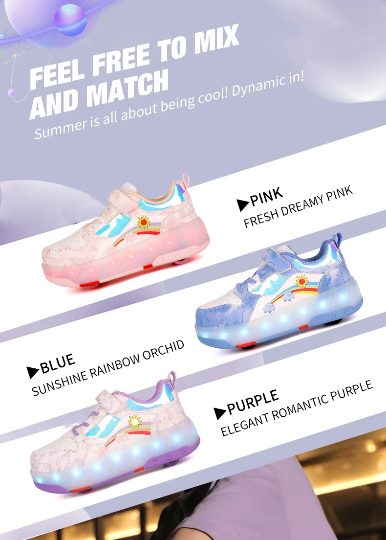 Children's Sneakers Roller Shoes With 4 Wheel Outdoor Parkour Skates Dual-Use Kids Girls Boys Roller Skates Glowing LED Light