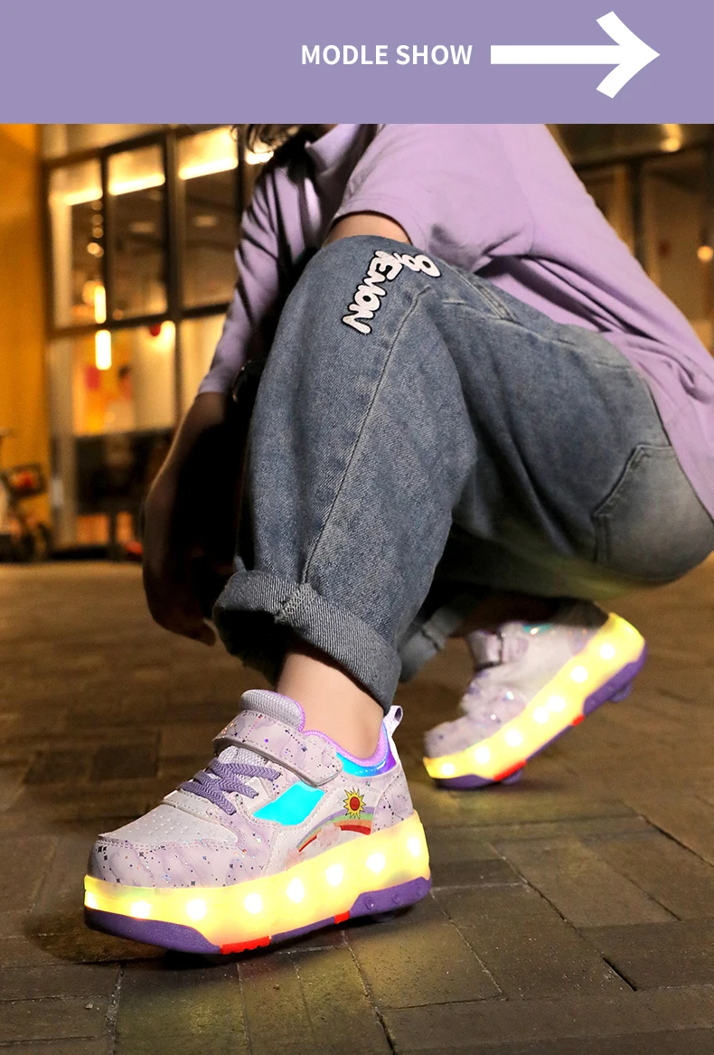Children's Sneakers Roller Shoes With 4 Wheel Outdoor Parkour Skates Dual-Use Kids Girls Boys Roller Skates Glowing LED Light