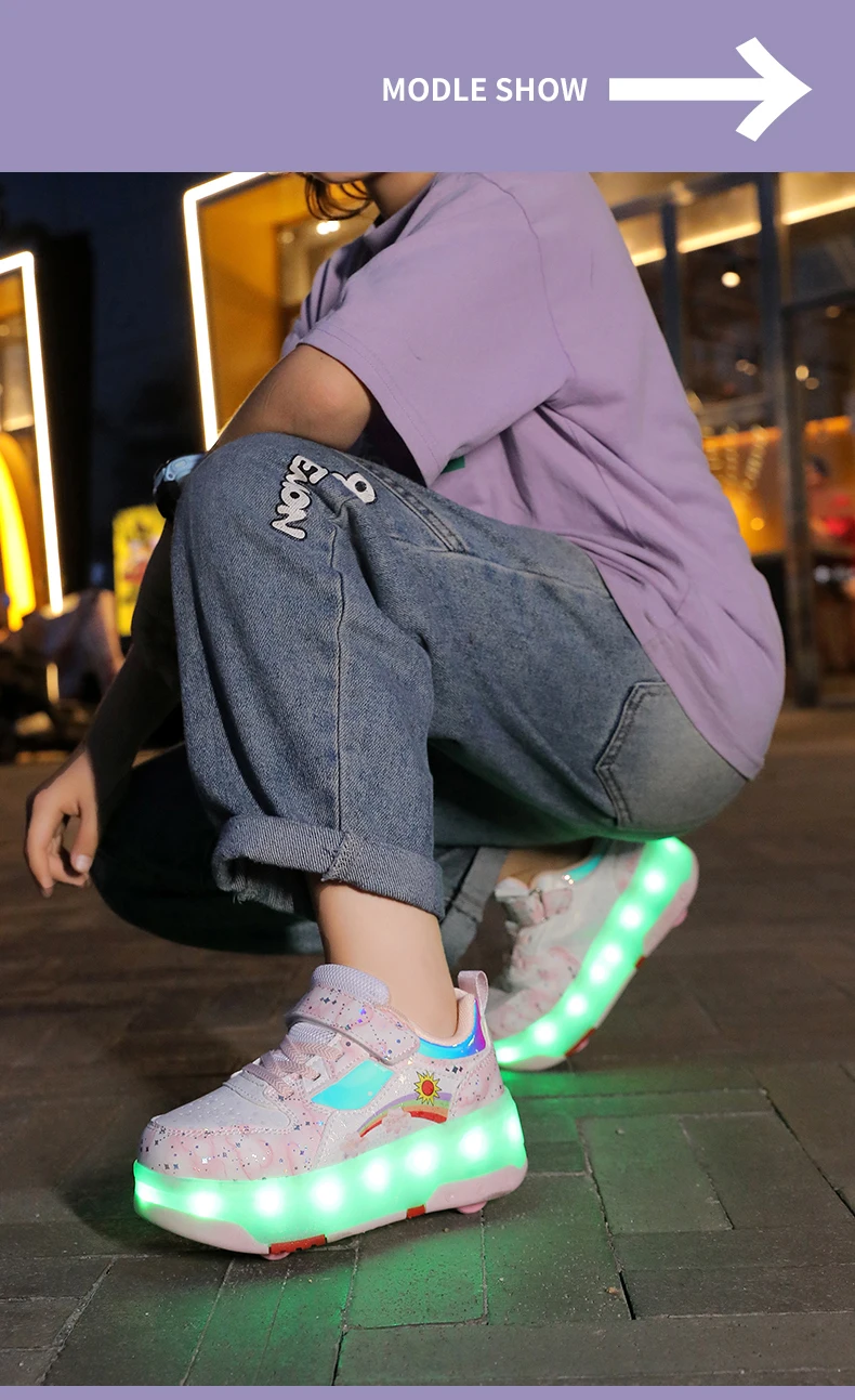 Children's Sneakers Roller Shoes With 4 Wheel Outdoor Parkour Skates Dual-Use Kids Girls Boys Roller Skates Glowing LED Light