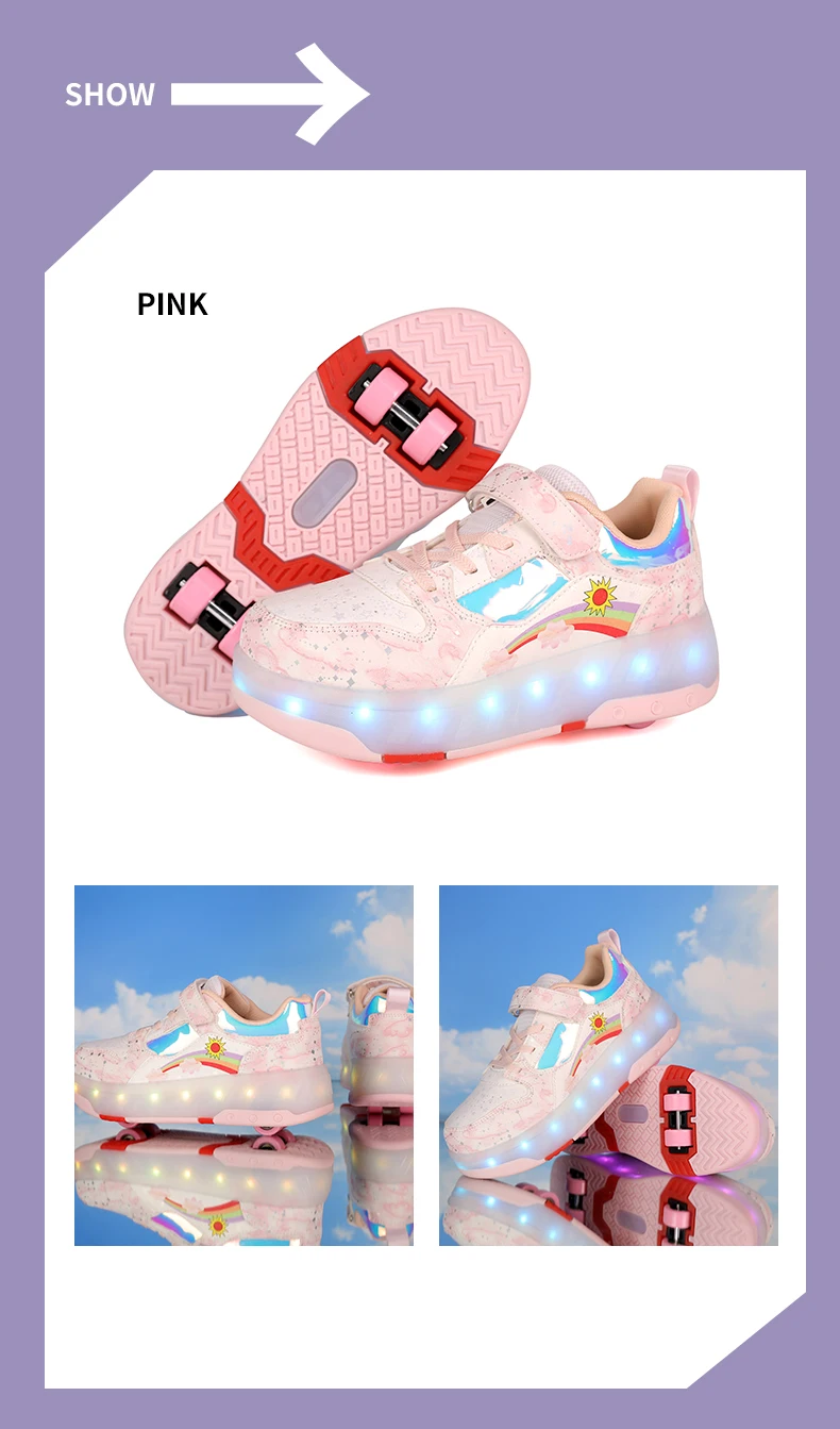 Children's Sneakers Roller Shoes With 4 Wheel Outdoor Parkour Skates Dual-Use Kids Girls Boys Roller Skates Glowing LED Light