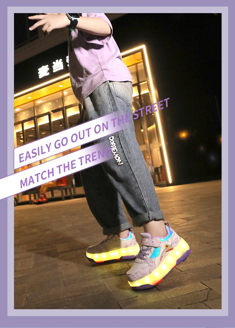 Children's Sneakers Roller Shoes With 4 Wheel Outdoor Parkour Skates Dual-Use Kids Girls Boys Roller Skates Glowing LED Light