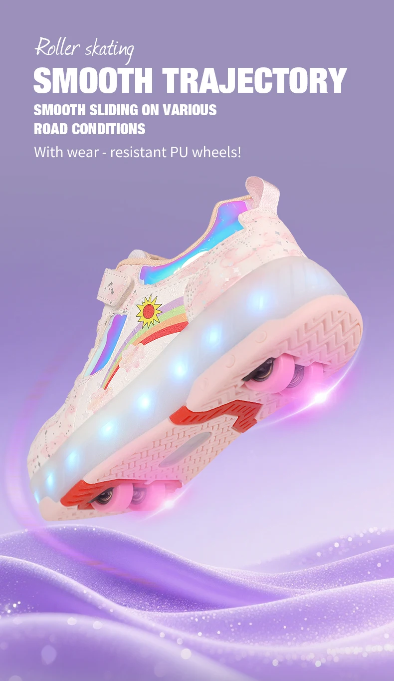 Children's Sneakers Roller Shoes With 4 Wheel Outdoor Parkour Skates Dual-Use Kids Girls Boys Roller Skates Glowing LED Light