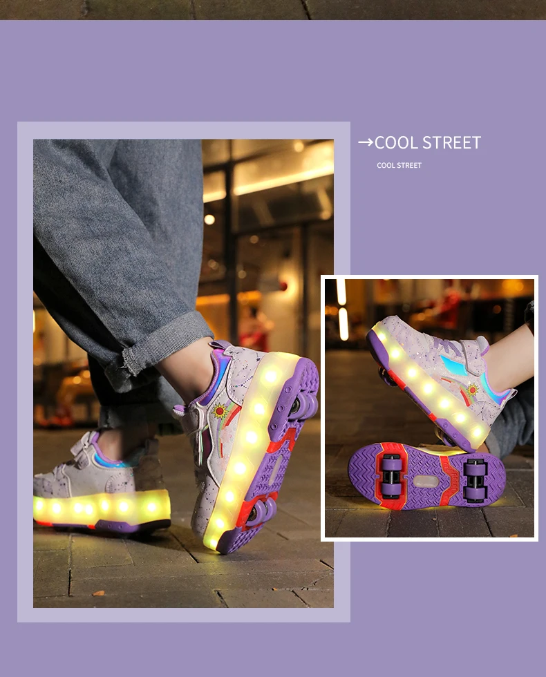 Children's Sneakers Roller Shoes With 4 Wheel Outdoor Parkour Skates Dual-Use Kids Girls Boys Roller Skates Glowing LED Light
