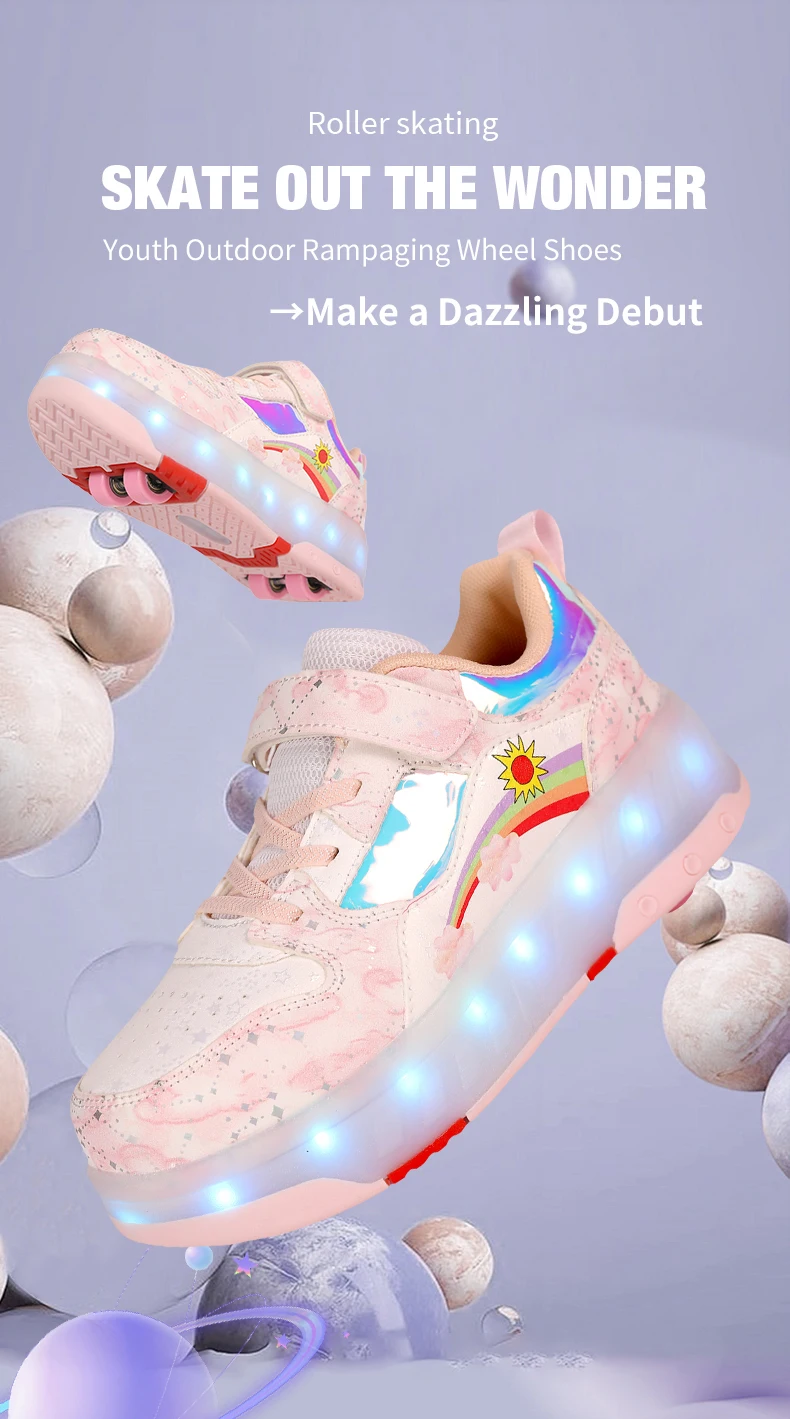 Children's Sneakers Roller Shoes With 4 Wheel Outdoor Parkour Skates Dual-Use Kids Girls Boys Roller Skates Glowing LED Light