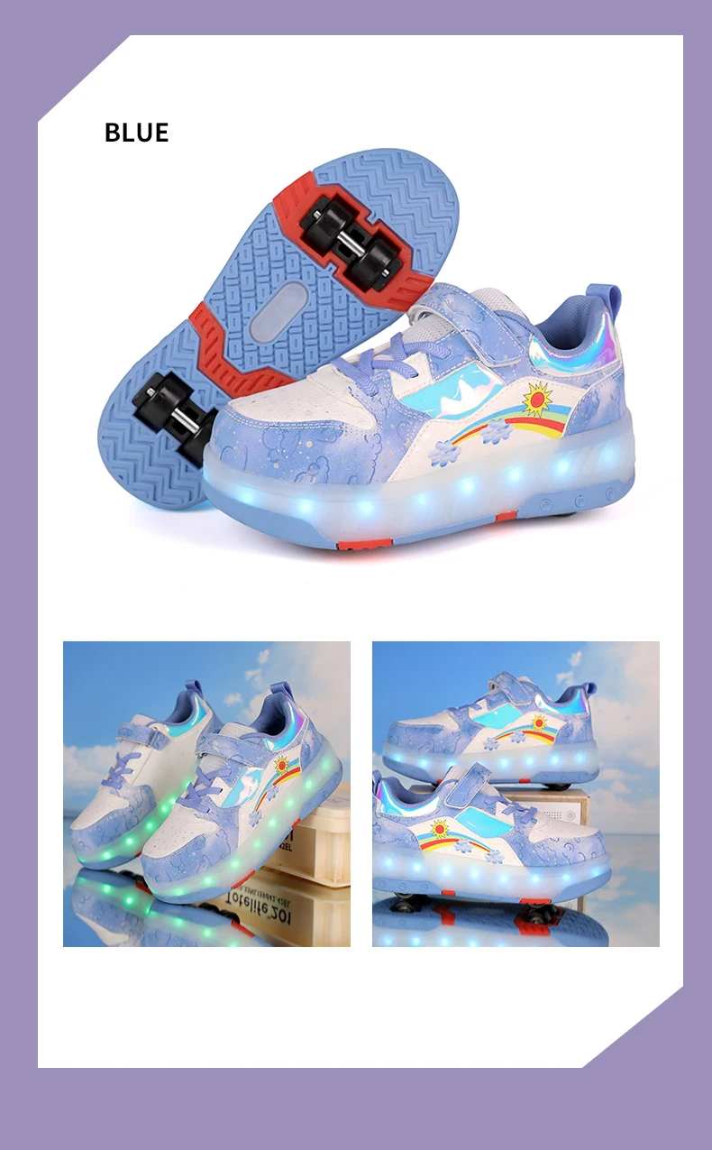 Children's Sneakers Roller Shoes With 4 Wheel Outdoor Parkour Skates Dual-Use Kids Girls Boys Roller Skates Glowing LED Light