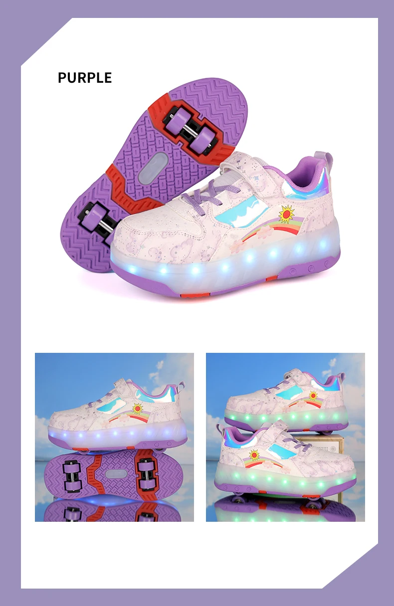 Children's Sneakers Roller Shoes With 4 Wheel Outdoor Parkour Skates Dual-Use Kids Girls Boys Roller Skates Glowing LED Light
