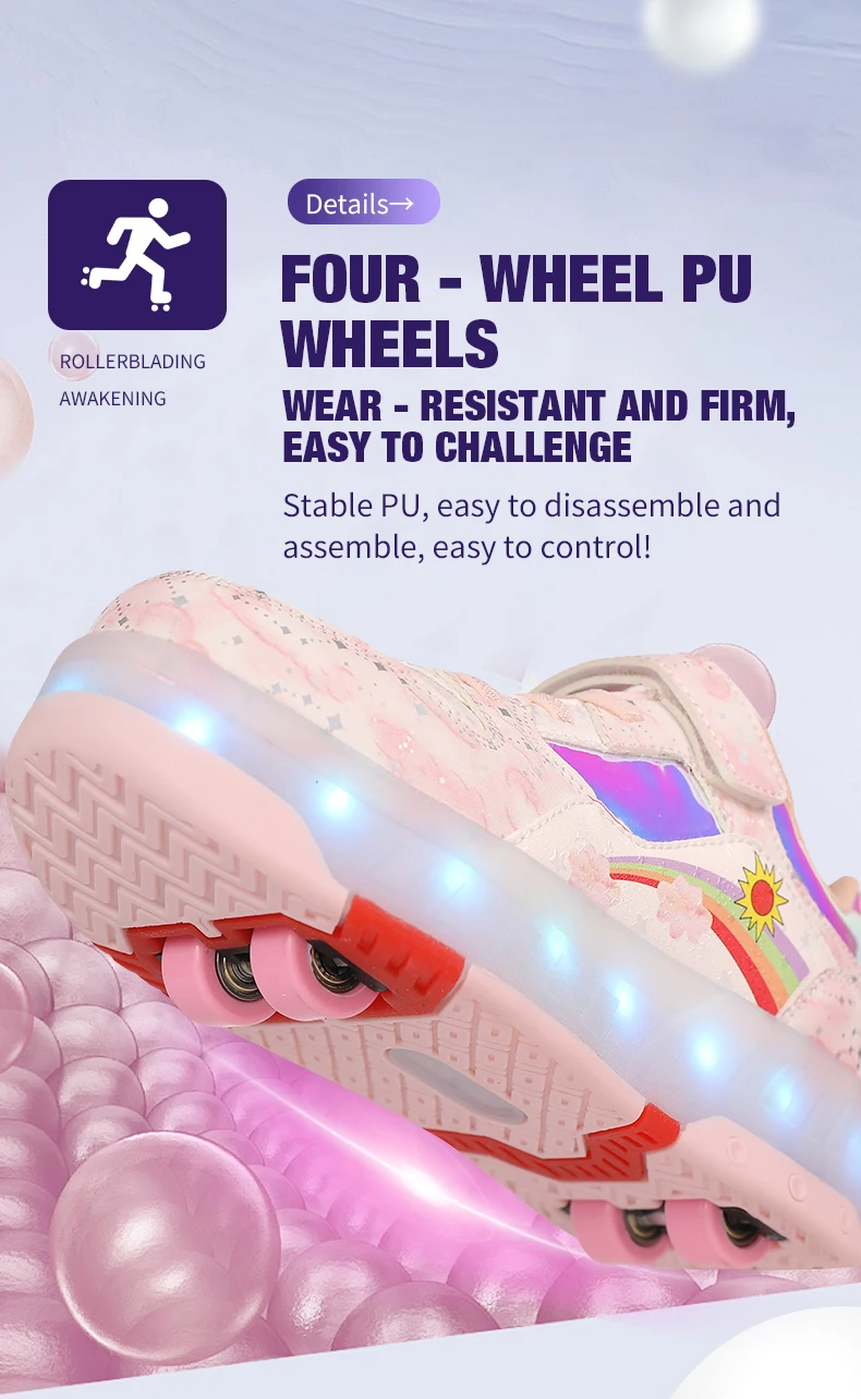 Children's Sneakers Roller Shoes With 4 Wheel Outdoor Parkour Skates Dual-Use Kids Girls Boys Roller Skates Glowing LED Light