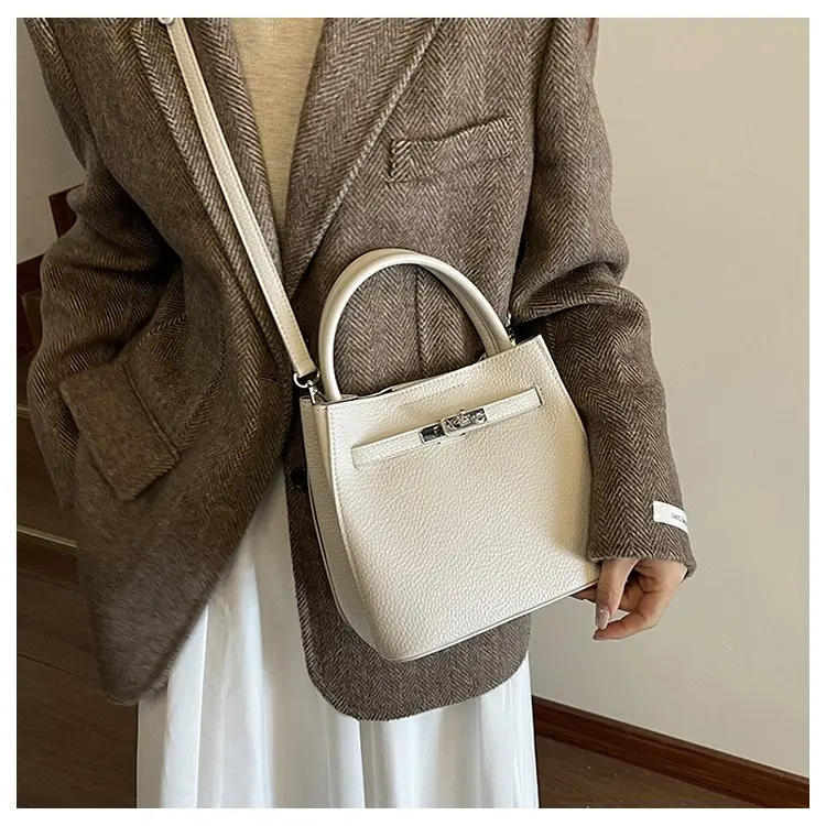 Trendy Textured Leather Diaper Bag Ladies Solid Color Satchel Square For Shopping Party Casual Minimalist High End Style