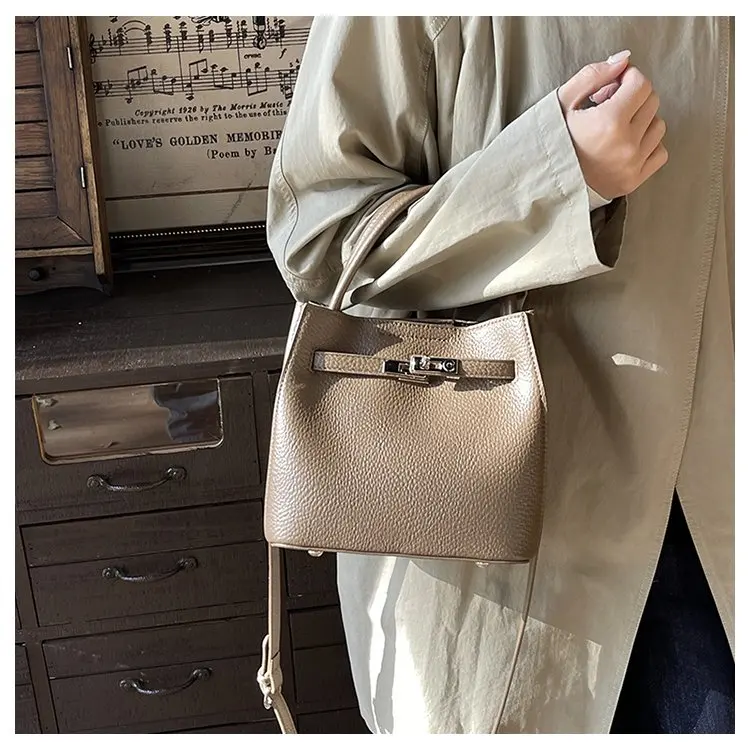 Trendy Textured Leather Diaper Bag Ladies Solid Color Satchel Square For Shopping Party Casual Minimalist High End Style