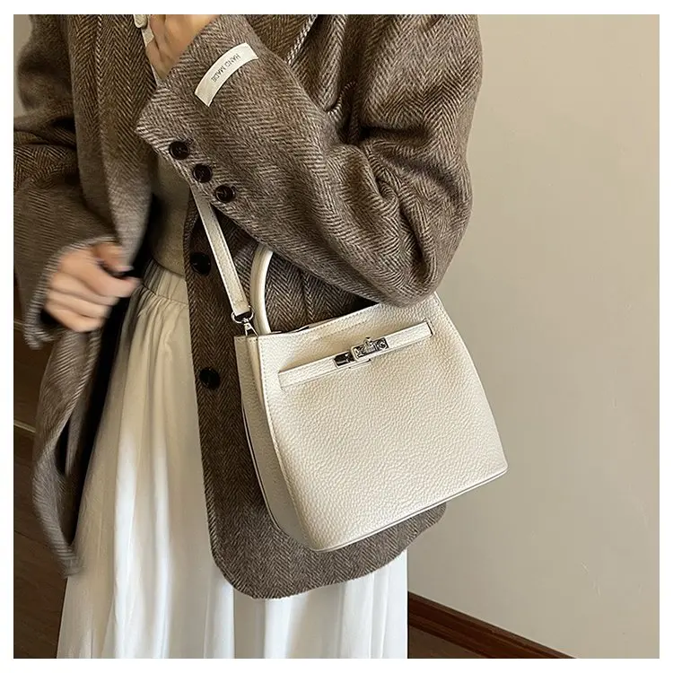 Trendy Textured Leather Diaper Bag Ladies Solid Color Satchel Square For Shopping Party Casual Minimalist High End Style