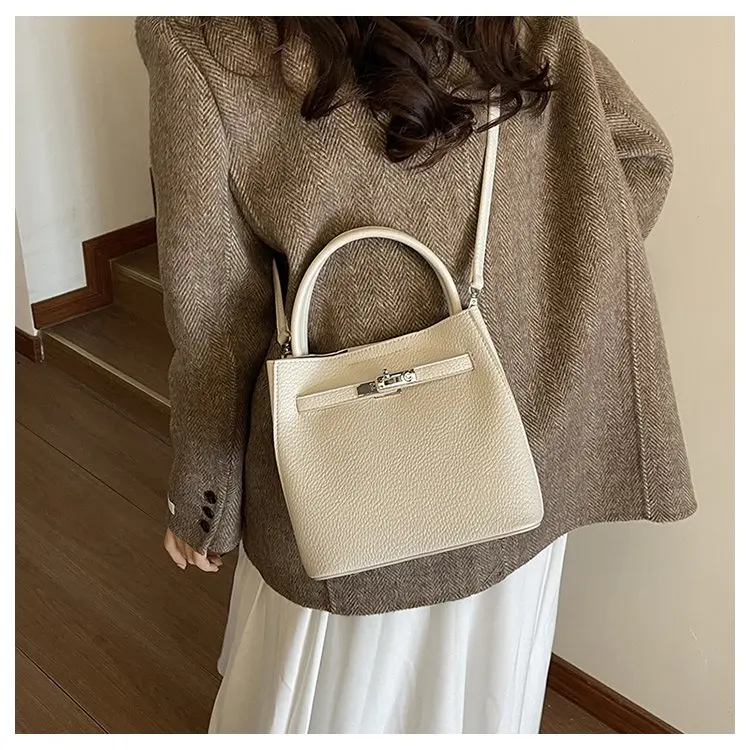Trendy Textured Leather Diaper Bag Ladies Solid Color Satchel Square For Shopping Party Casual Minimalist High End Style