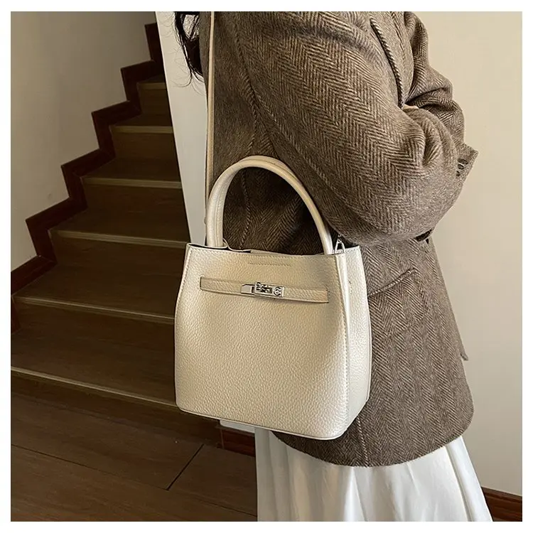 Trendy Textured Leather Diaper Bag Ladies Solid Color Satchel Square For Shopping Party Casual Minimalist High End Style