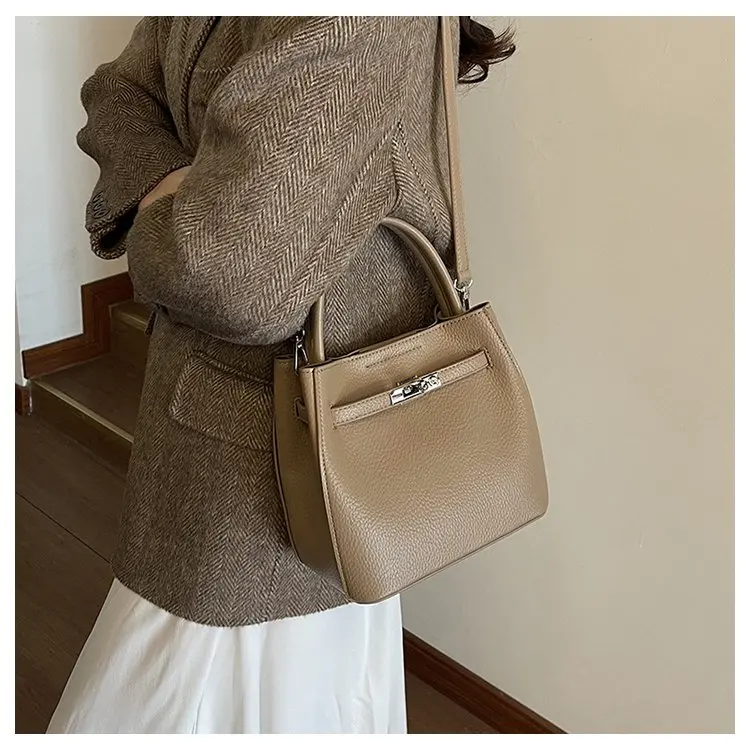 Trendy Textured Leather Diaper Bag Ladies Solid Color Satchel Square For Shopping Party Casual Minimalist High End Style