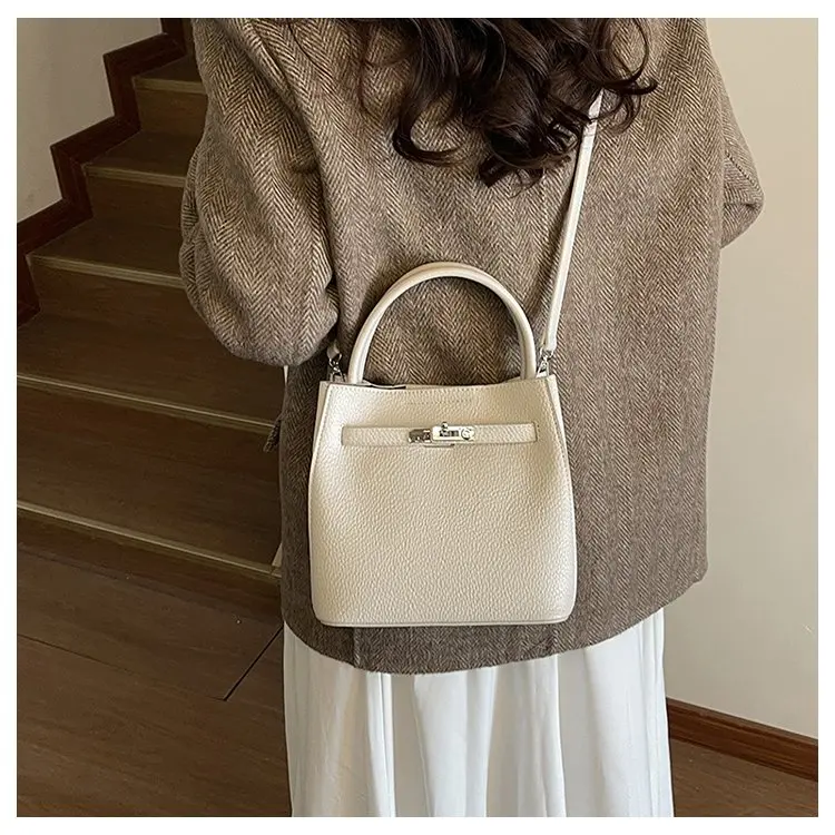 Trendy Textured Leather Diaper Bag Ladies Solid Color Satchel Square For Shopping Party Casual Minimalist High End Style