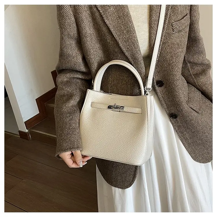 Trendy Textured Leather Diaper Bag Ladies Solid Color Satchel Square For Shopping Party Casual Minimalist High End Style