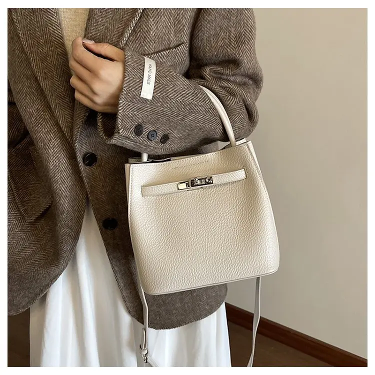Trendy Textured Leather Diaper Bag Ladies Solid Color Satchel Square For Shopping Party Casual Minimalist High End Style