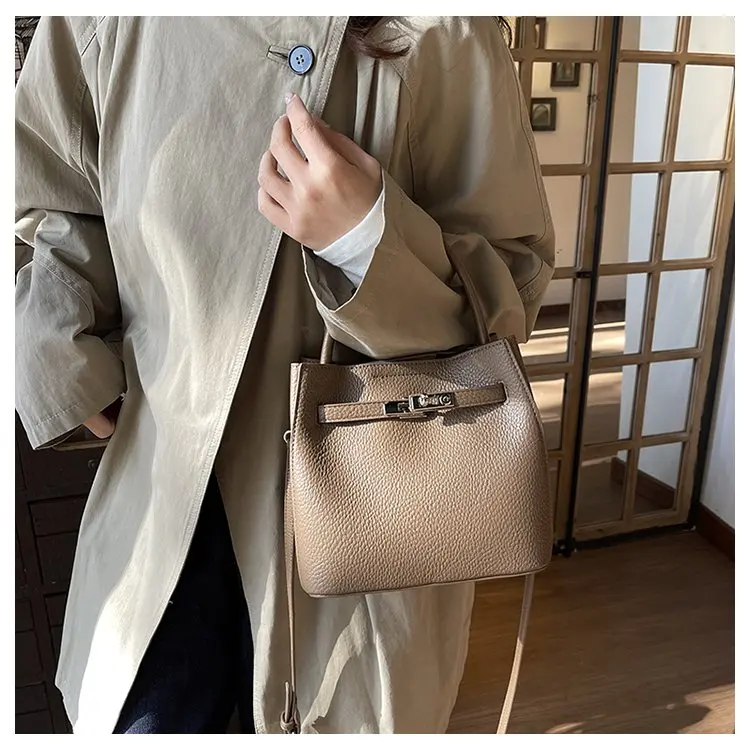 Trendy Textured Leather Diaper Bag Ladies Solid Color Satchel Square For Shopping Party Casual Minimalist High End Style