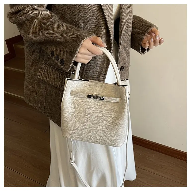 Trendy Textured Leather Diaper Bag Ladies Solid Color Satchel Square For Shopping Party Casual Minimalist High End Style